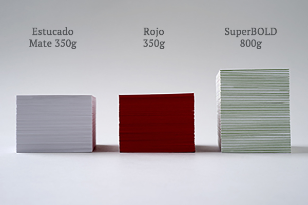 comparación gramaje de tarjetas couche semimate sirio color